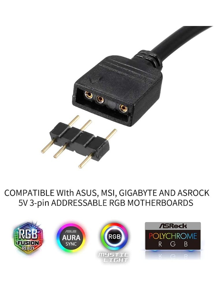 2 Pcs ARGB Splitter Cable, 5V 3Pin Addressable RGB 1 to 4 Splitter Cable, Y-Shaped ARGB Fan Connector and Pc Led Strip Extension Cable, Equipped with 8 Male Pins - Image 4
